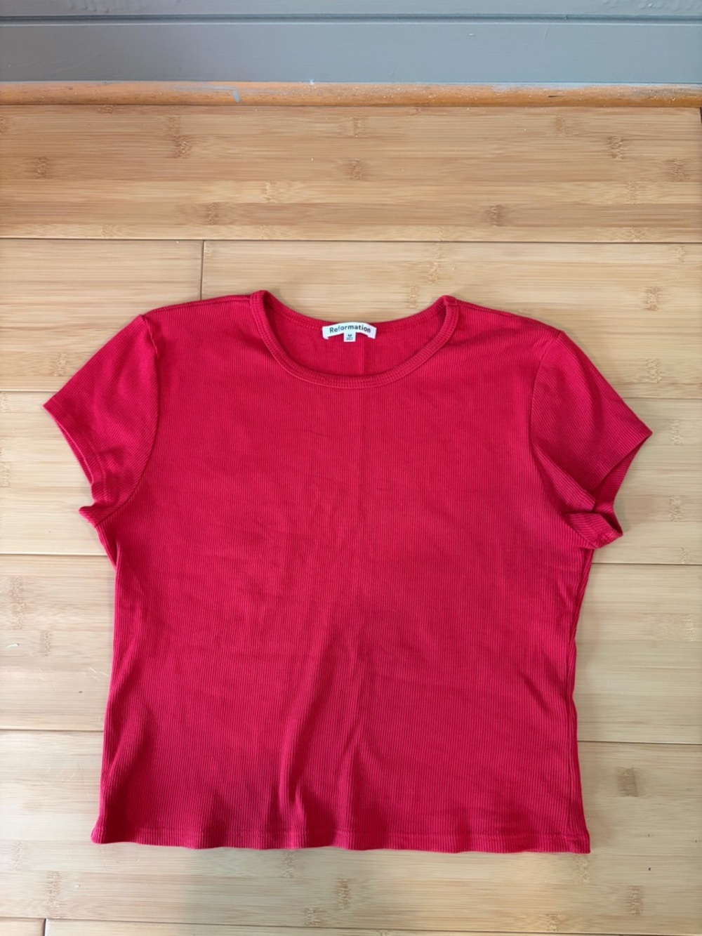 Reformation Red Ribbed Short Sleeve Tee